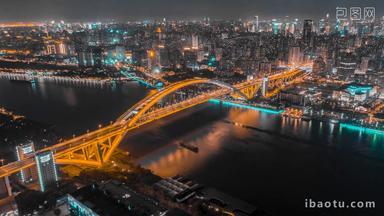 上海卢浦大桥航拍夜景延时后移航拍